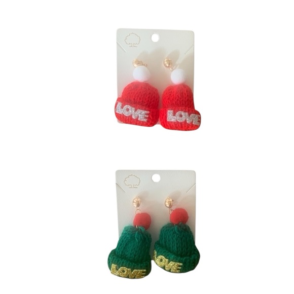 Christmas Holiday Fun Accessories Knitted Winter Hat Drop Earrings Ugly Sweater - Picture 3 of 4